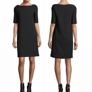 Lafayette 148 Black Cyra Lace Panel Square Neck Short Sleeve Shift Dress Medium